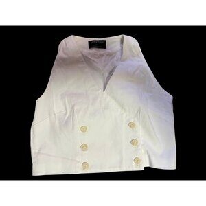 Minkpink White Double-Breasted Buttoned Womens Vest Medium Sleeveless Cotton Ble